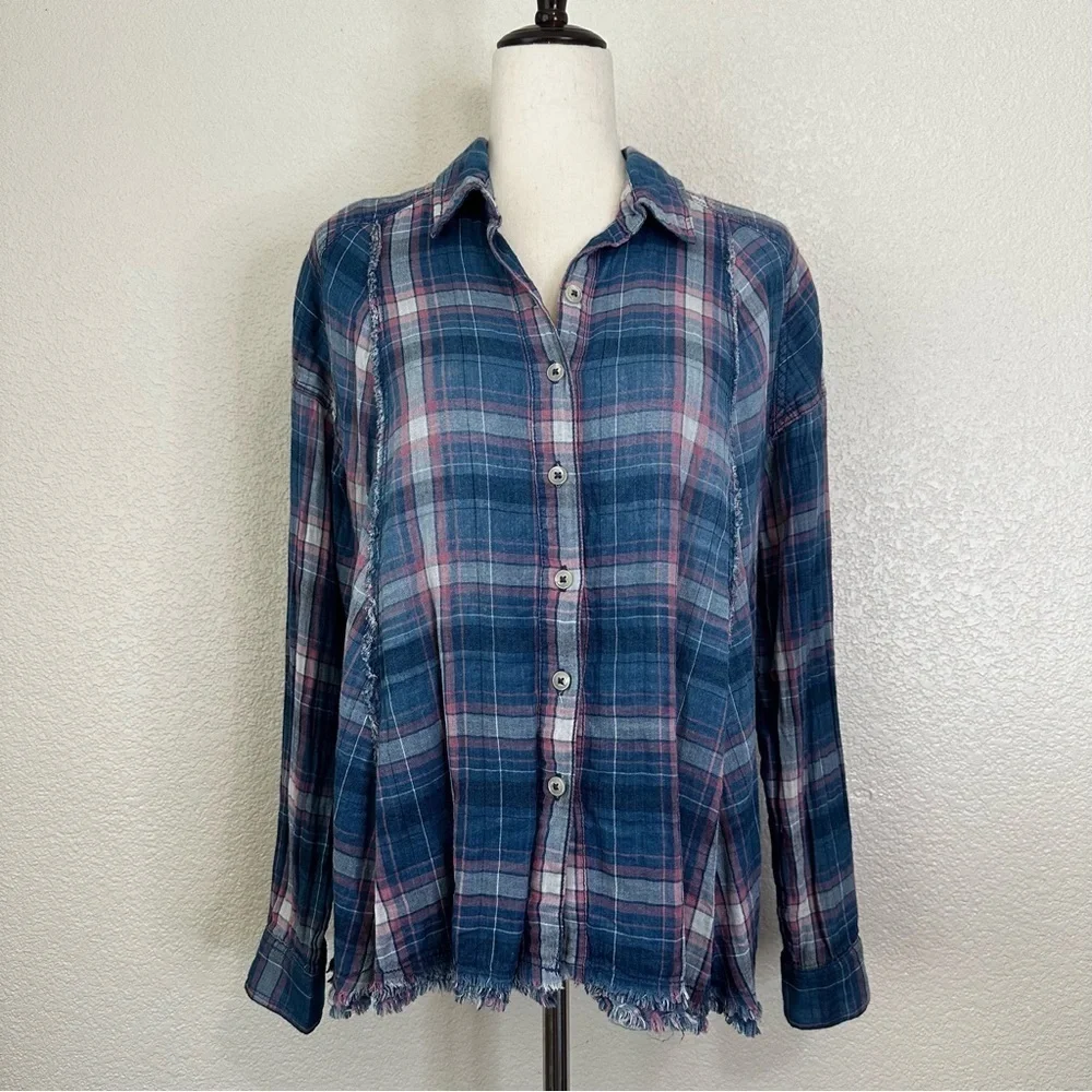 Free People We the Free Seeking Starlight Oversized Plaid Button Down, Size XS